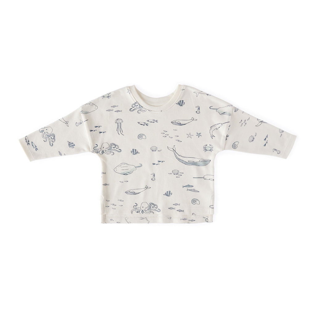 kids dropped shoulder long sleeve top life aquatic in blues pattern