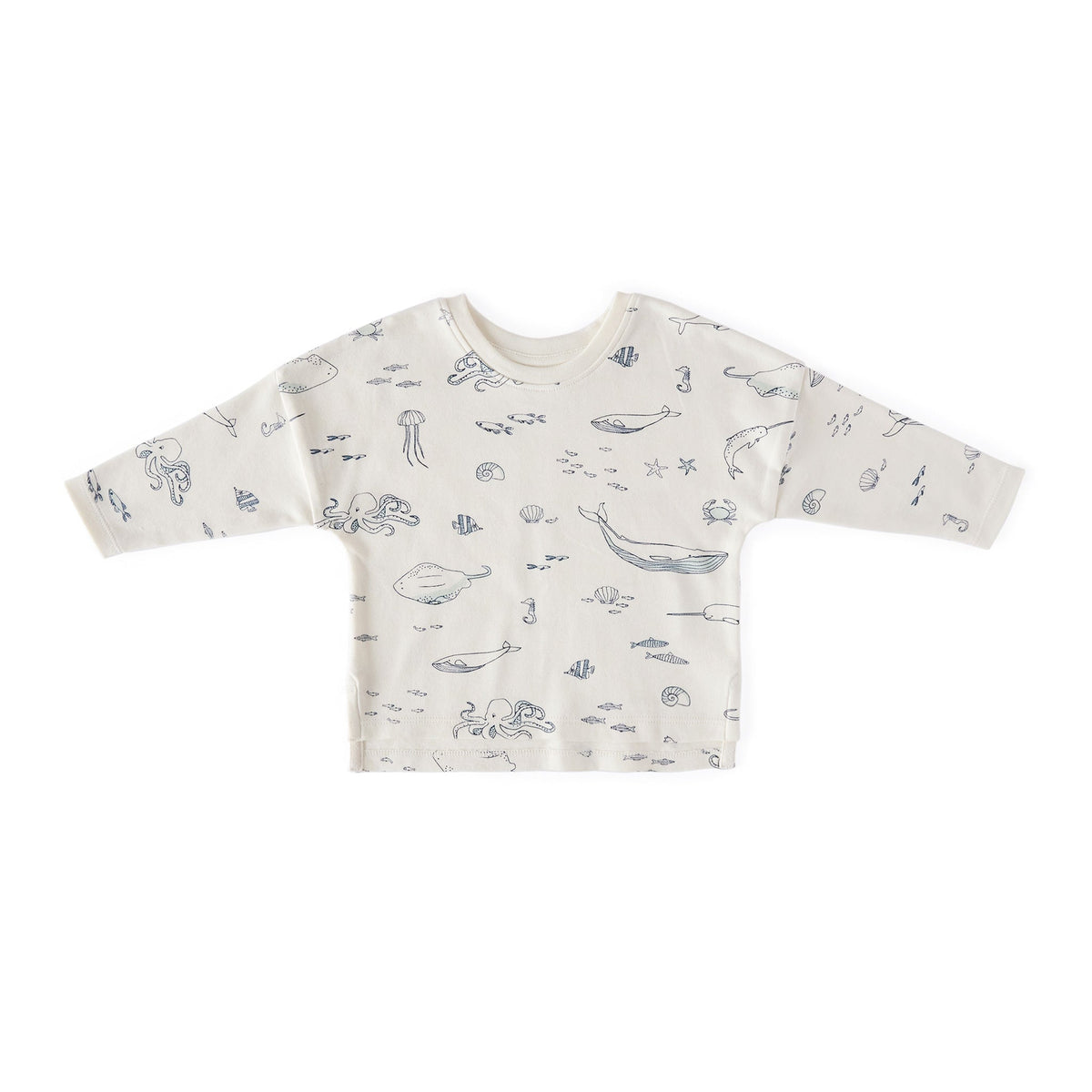 kids dropped shoulder long sleeve top life aquatic in blues pattern