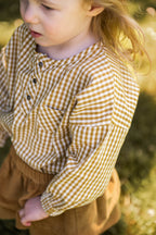 kids gingham kids long sleeve top dijon