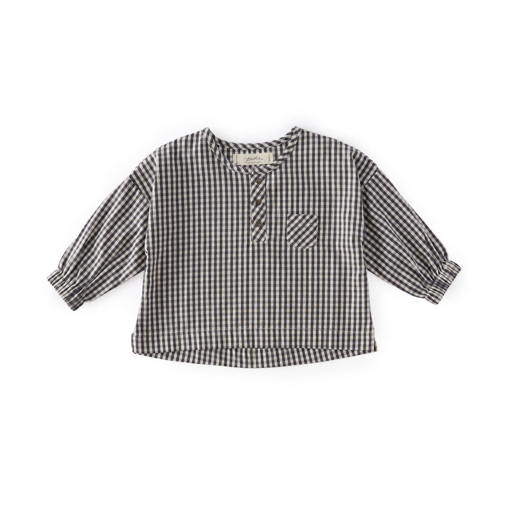 kids gingham kids long sleeve top indigo in blues pattern
