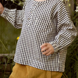 Gingham Long Sleeve Top - Indigo