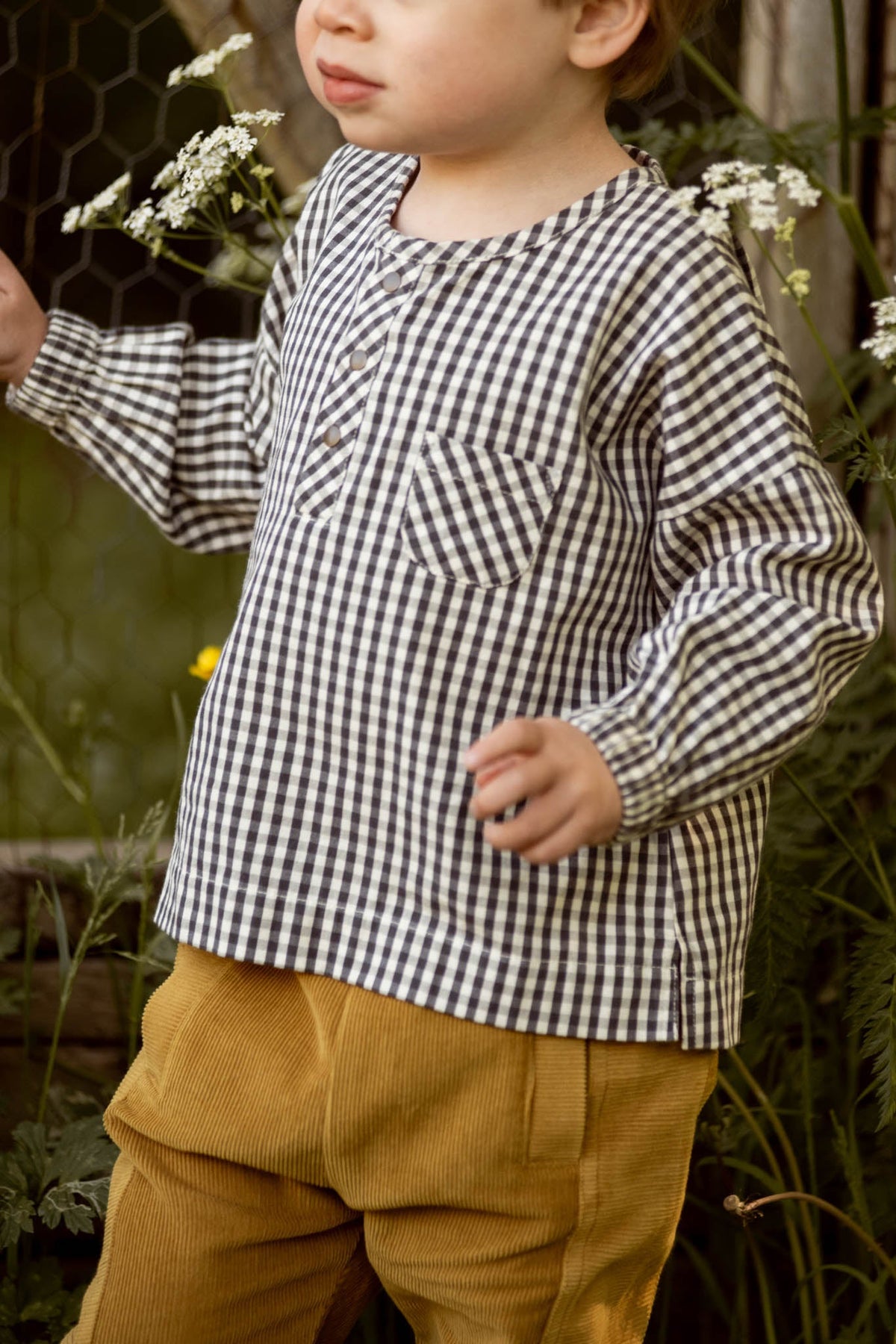 kids gingham kids long sleeve top indigo