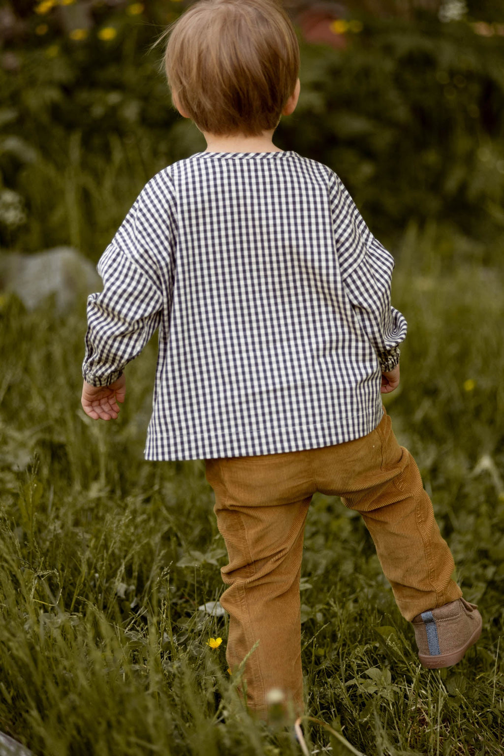 kids gingham kids long sleeve top indigo