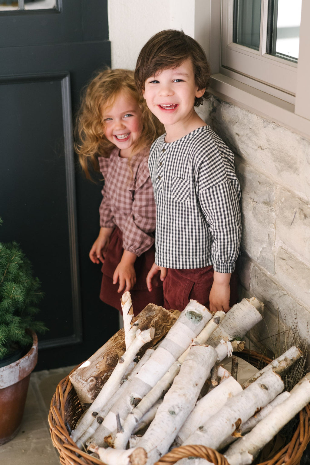 kids gingham kids long sleeve top indigo