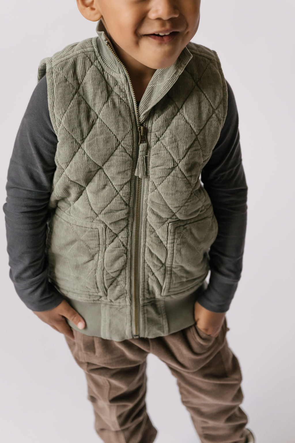 kids corduroy kids quilted vest sage
