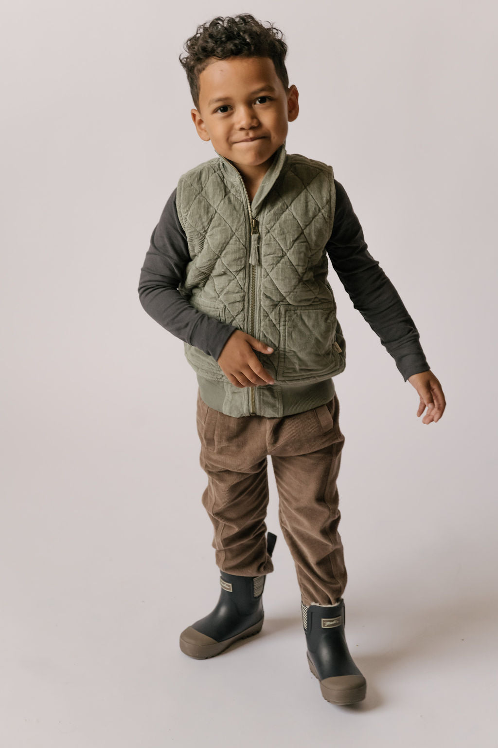 kids corduroy kids quilted vest sage