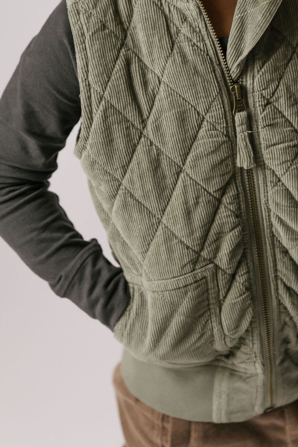 kids corduroy kids quilted vest sage