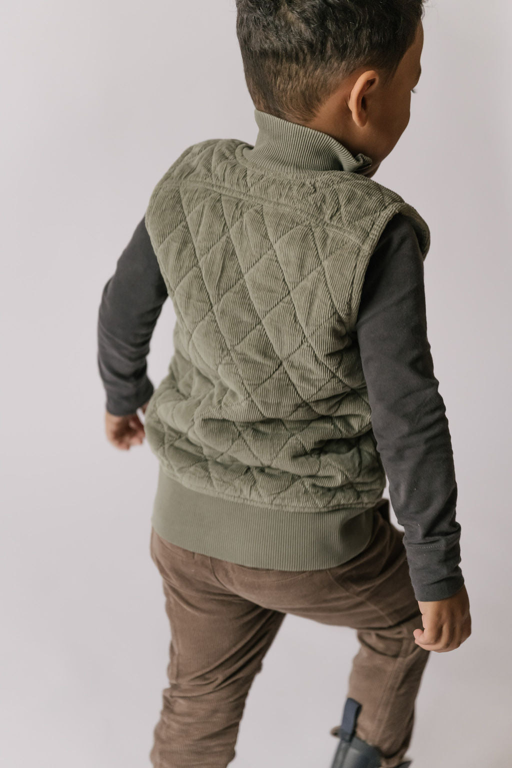 kids corduroy kids quilted vest sage