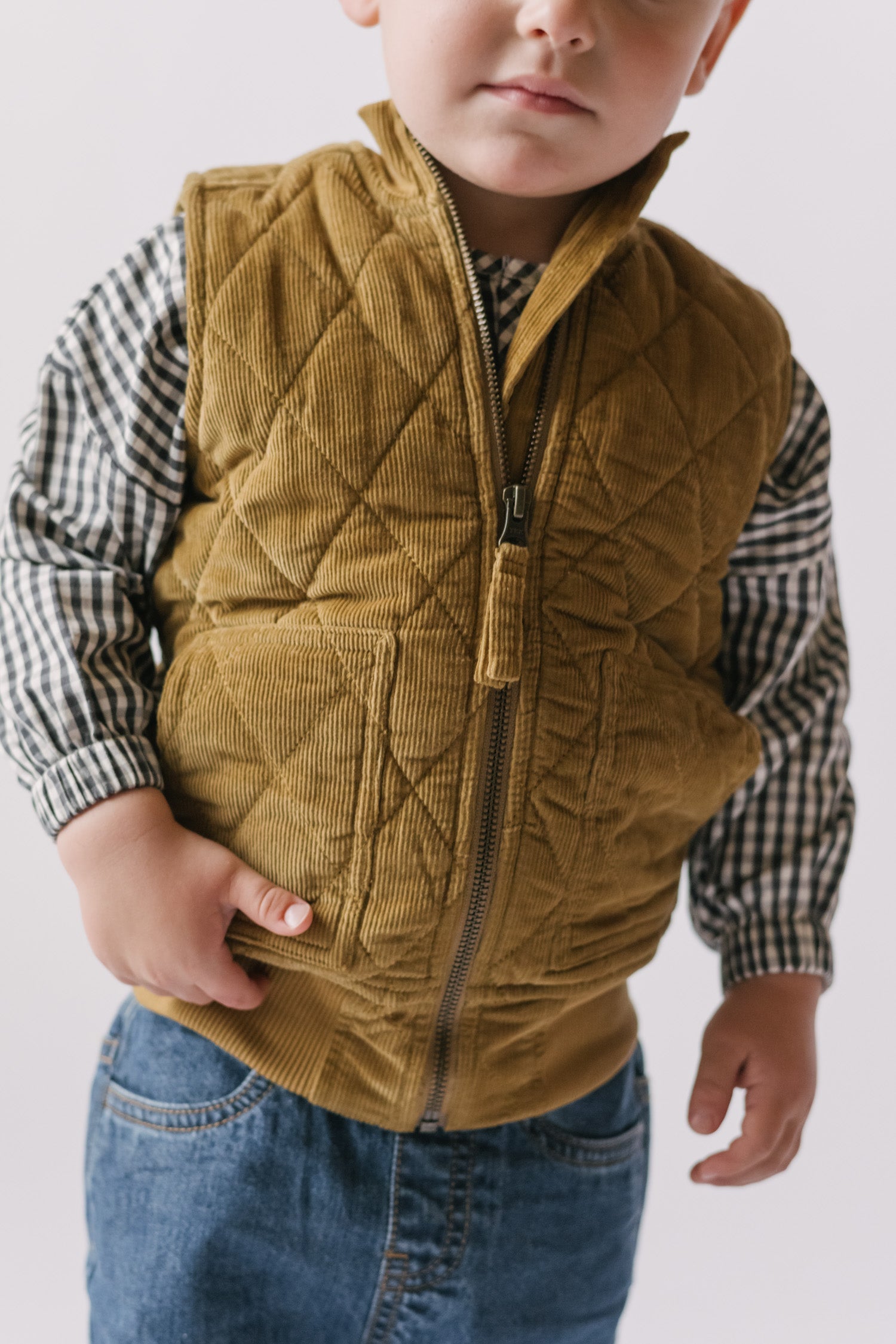 kids corduroy kids quilted vest ochre