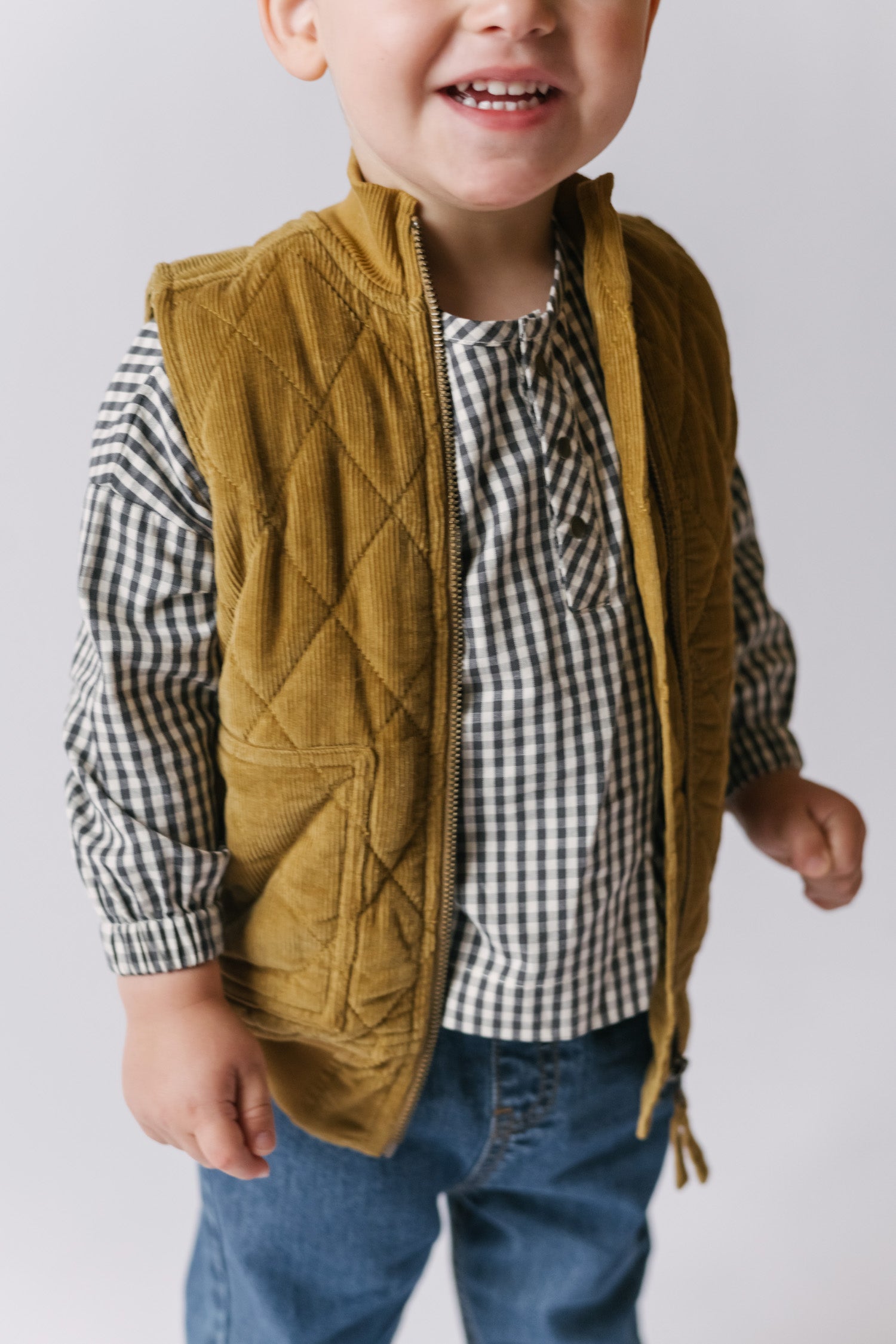 kids corduroy kids quilted vest ochre