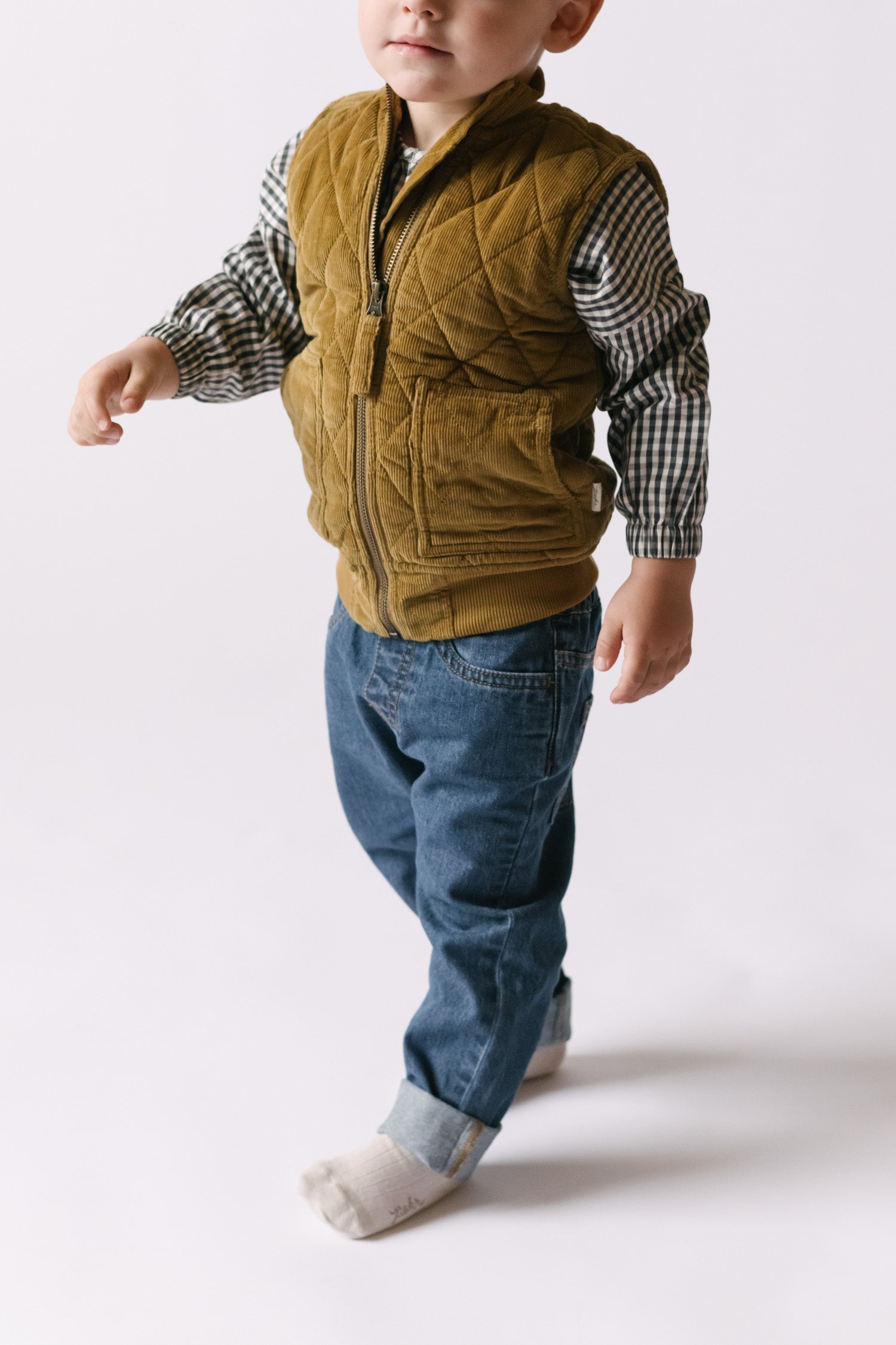 kids corduroy kids quilted vest ochre