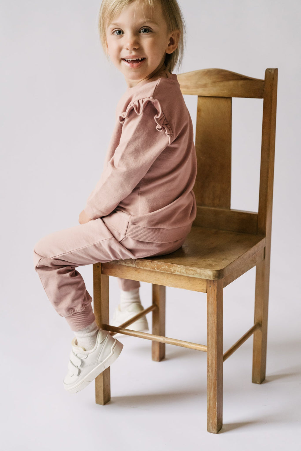 kids french terry kids ruffle sweatshirt soft peony