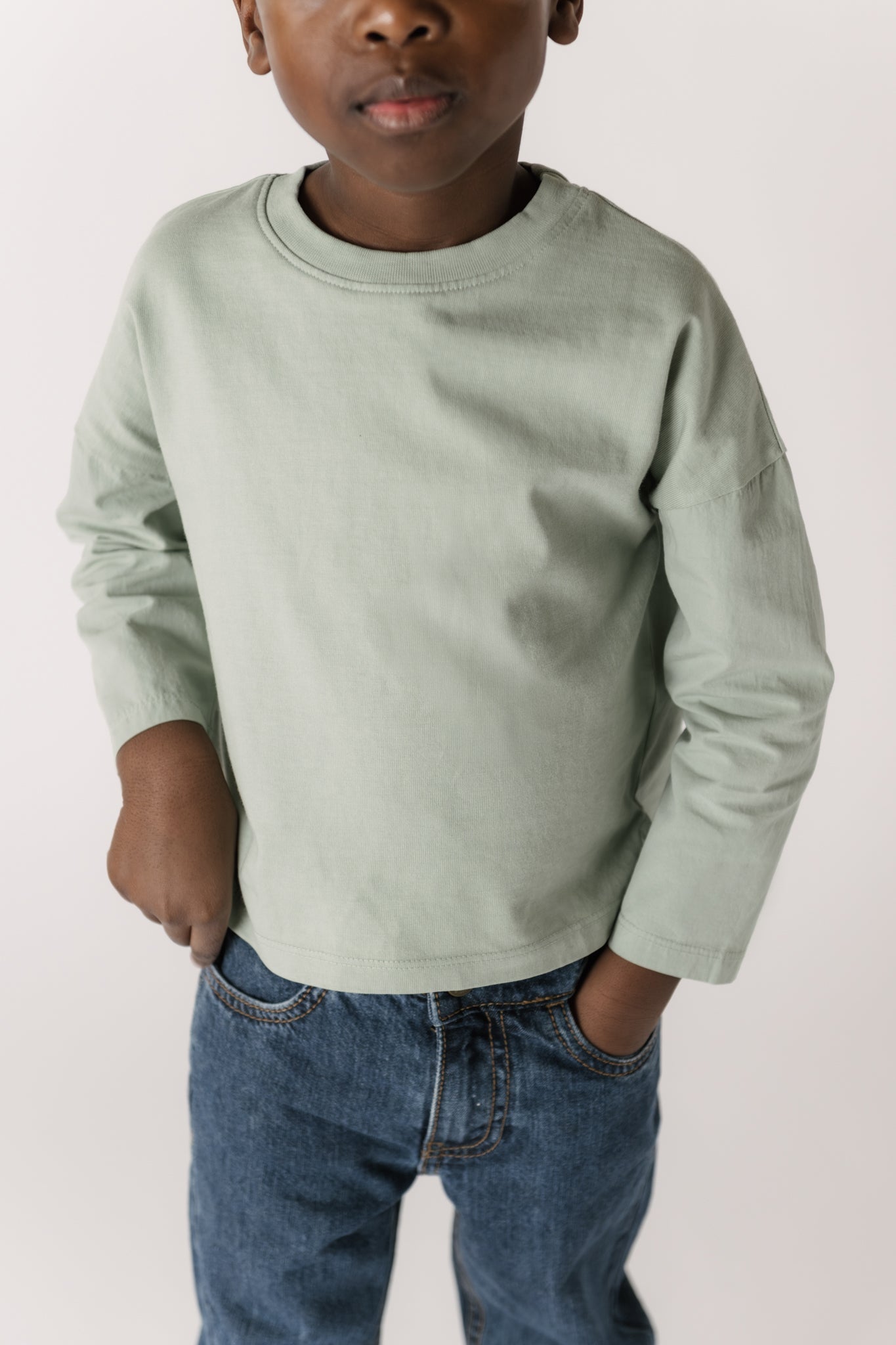 Garment Dye Dropped Shoulder Long Sleeve - Sea