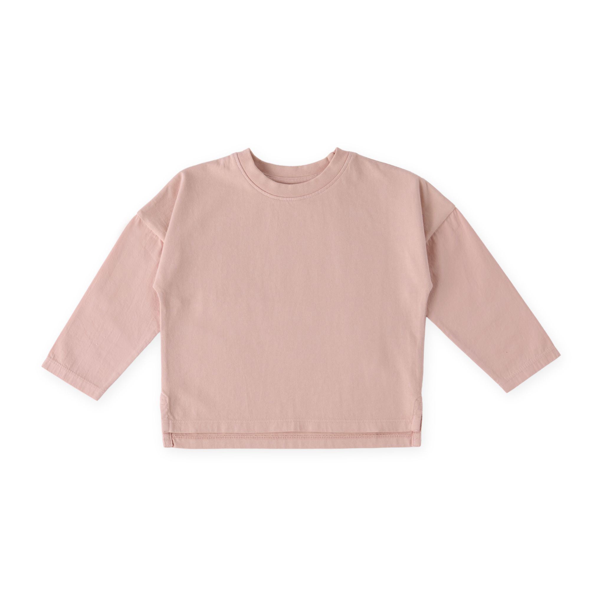 garment dye dropped shoulder long sleeve soft peony in pinks pattern