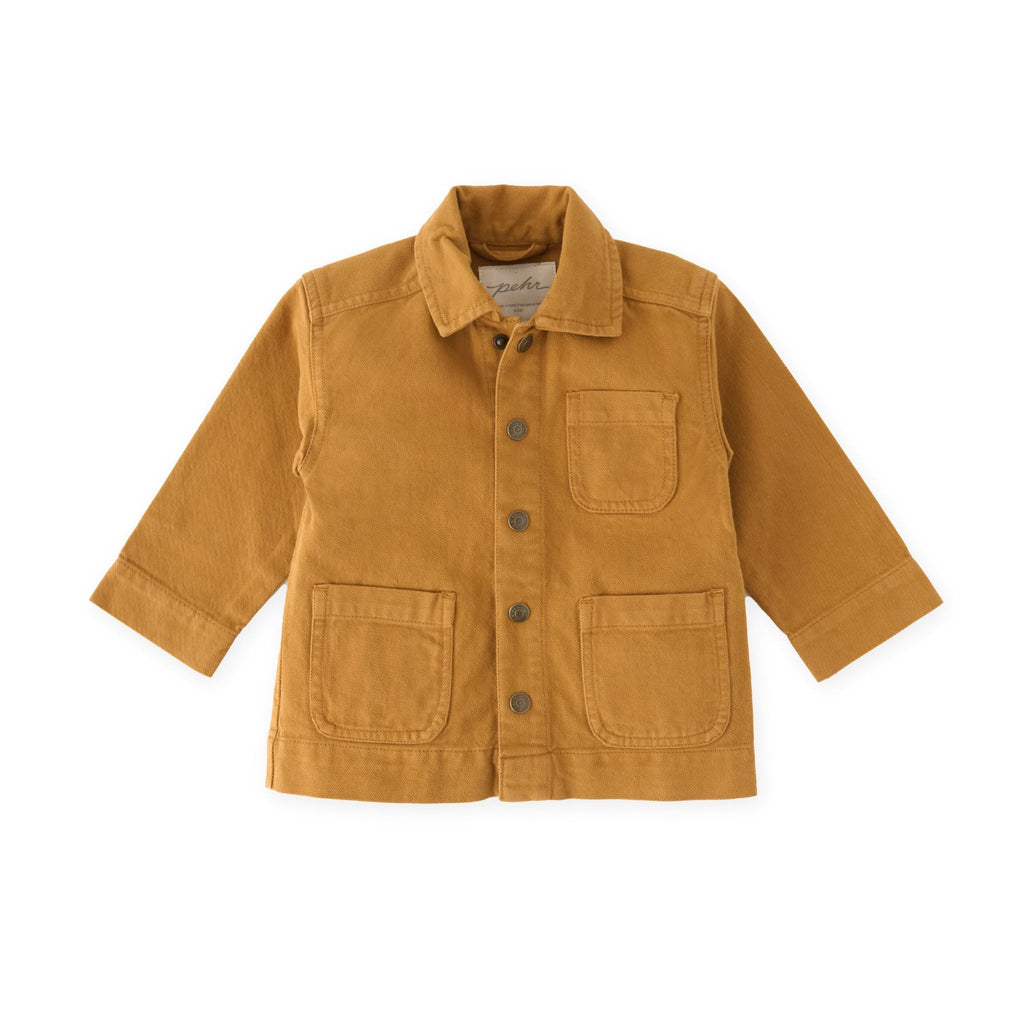 baby vintage twill baby chore jacket caramel in yellows pattern
