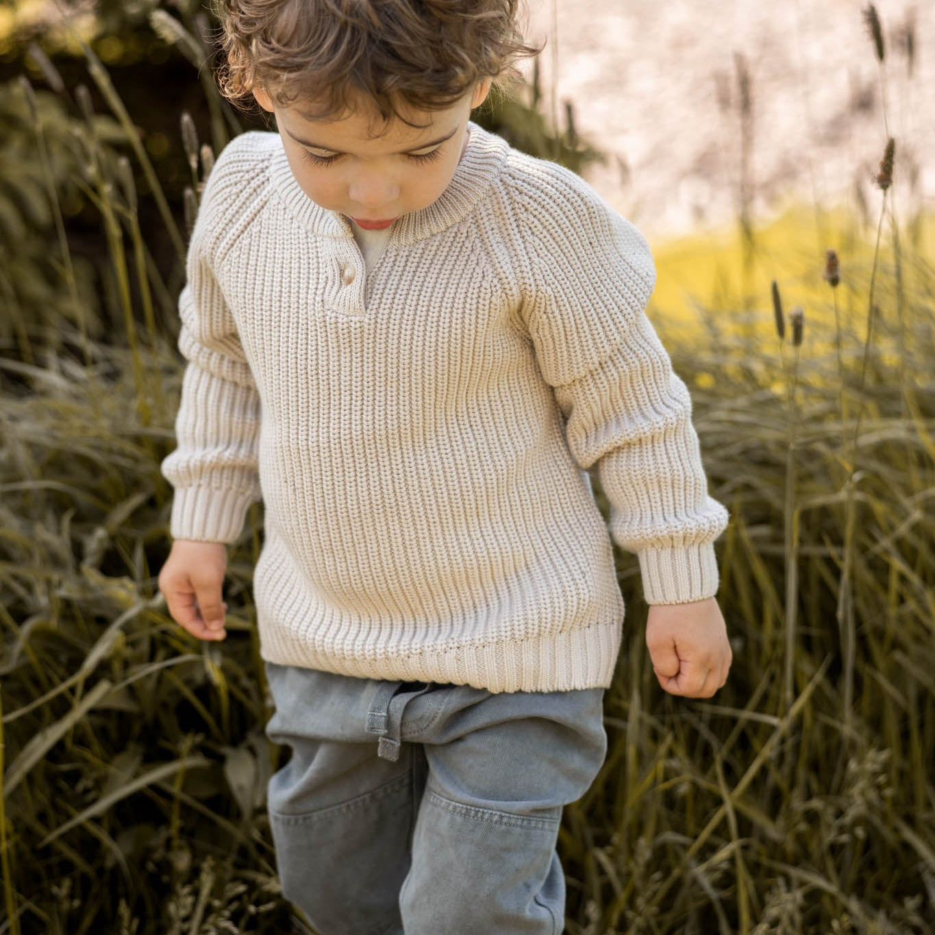 Cotton Knit Toddler Sweater - Stone