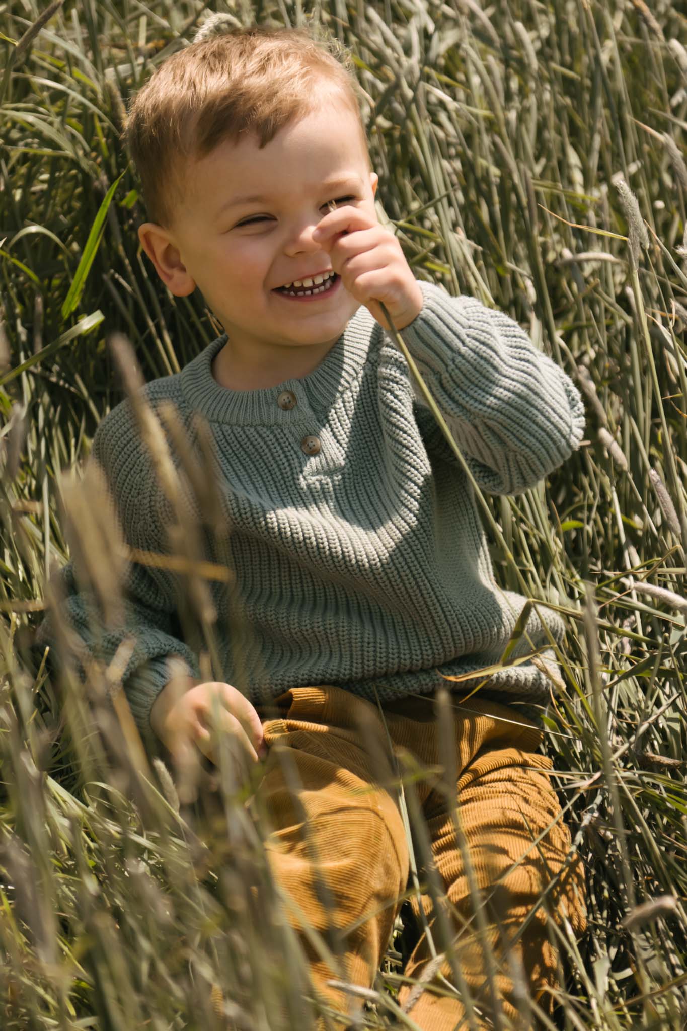 Cotton Knit Toddler Sweater - Pond