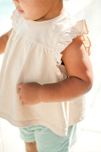 garment dye ruffle t shirt sand