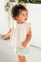 garment dye ruffle t shirt sand