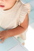 garment dye ruffle t shirt sand