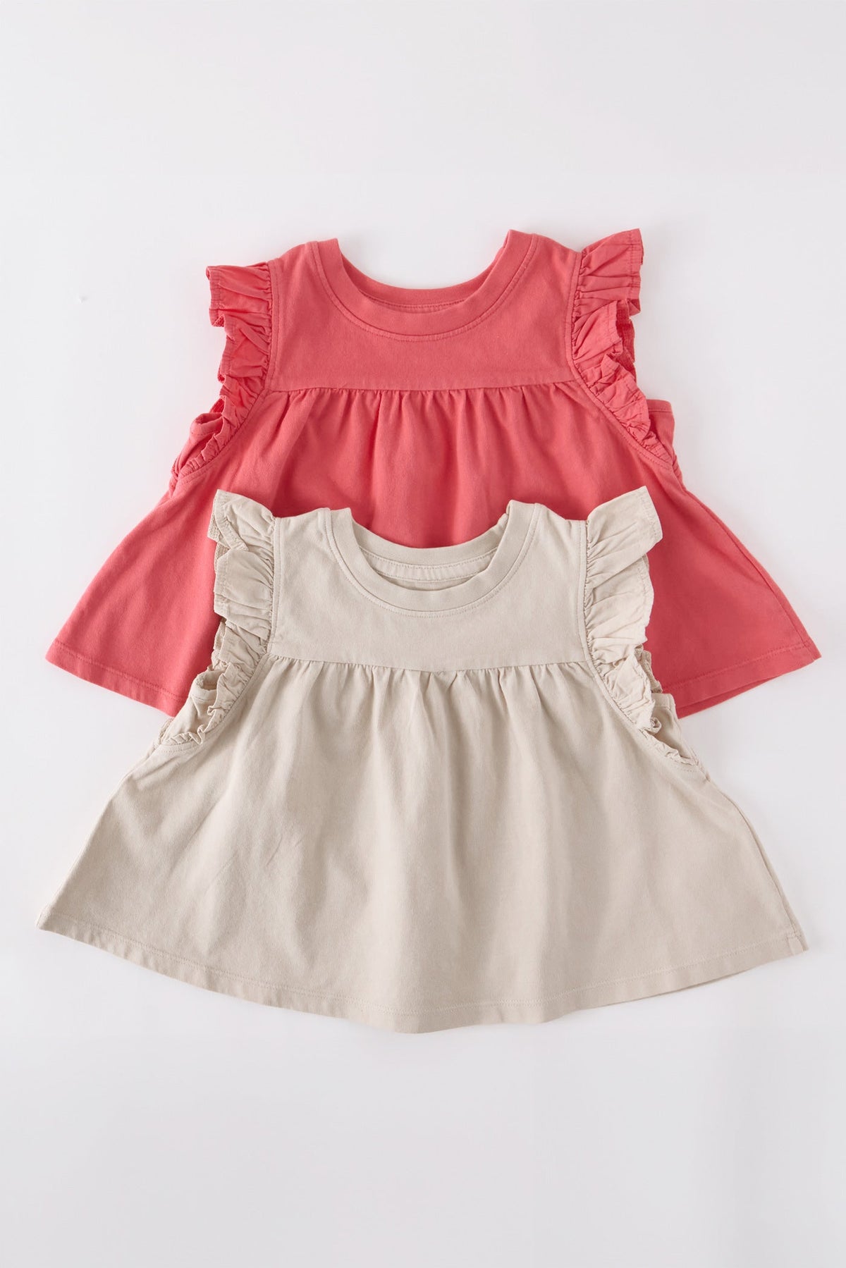 garment dye ruffle t shirt sand