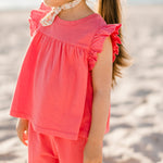 Garment Dye Ruffle T-Shirt - Raspberry