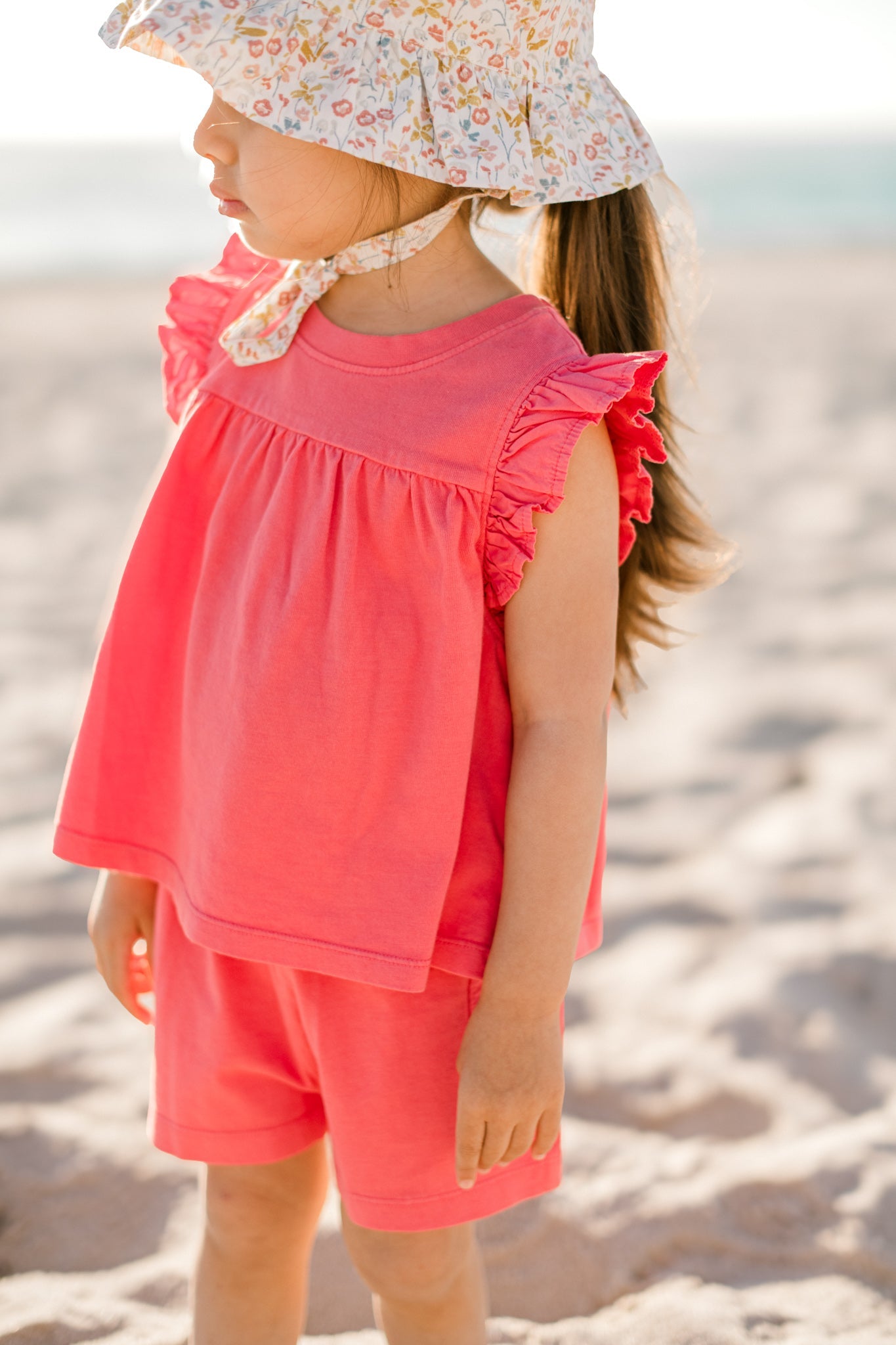 Garment Dye Ruffle T-Shirt - Raspberry