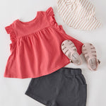 Garment Dye Ruffle T-Shirt - Raspberry