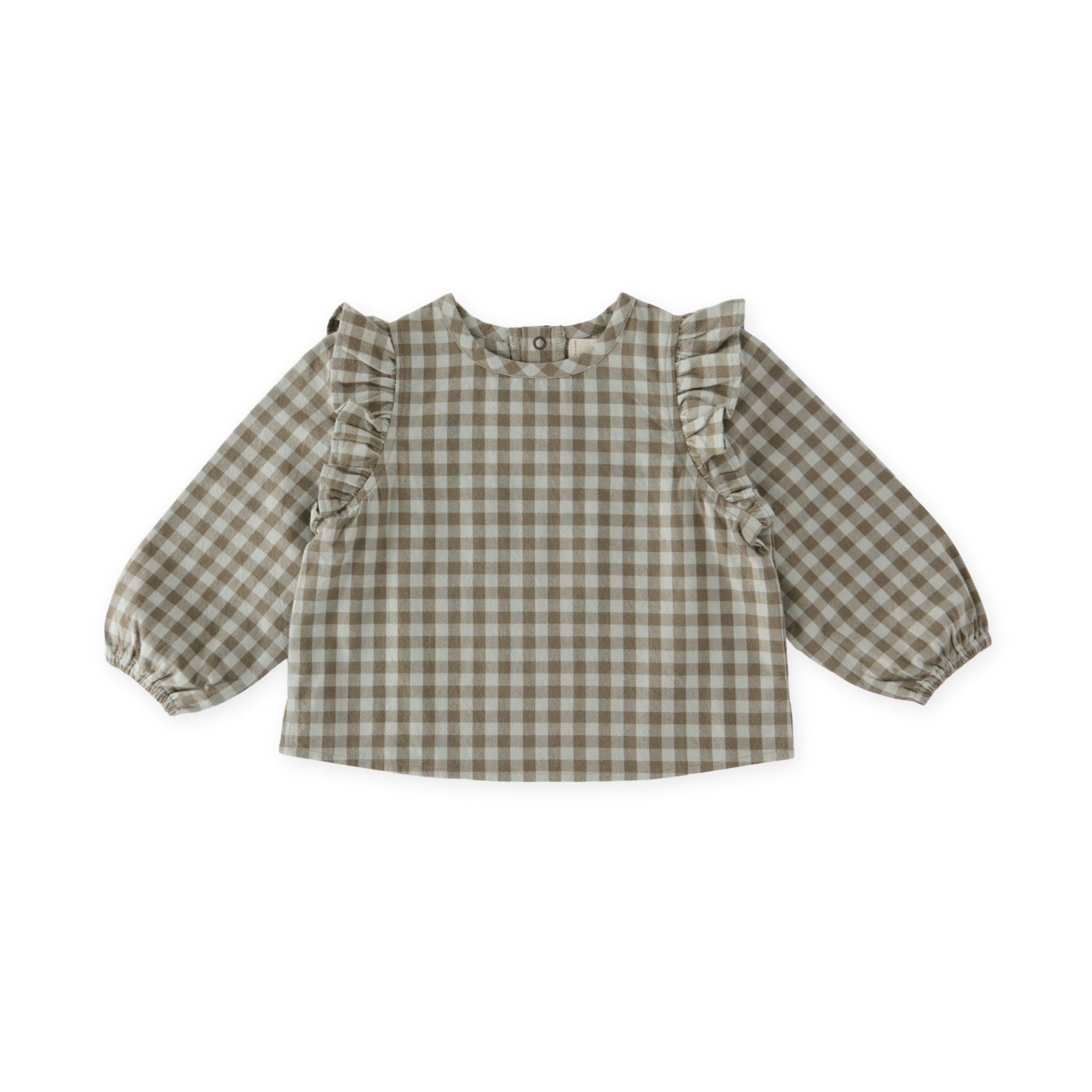 kids flannel ruffle top sage/light sage in greens pattern