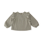 kids flannel ruffle top sage/light sage in greens pattern