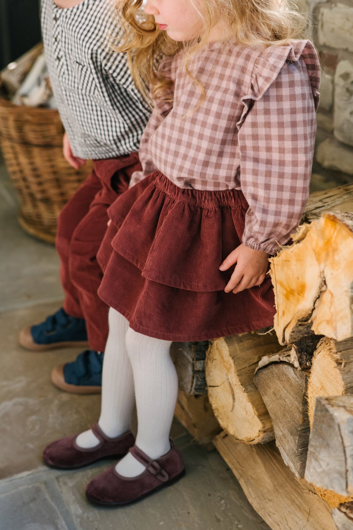 kids flannel ruffle top thistle/light thistle