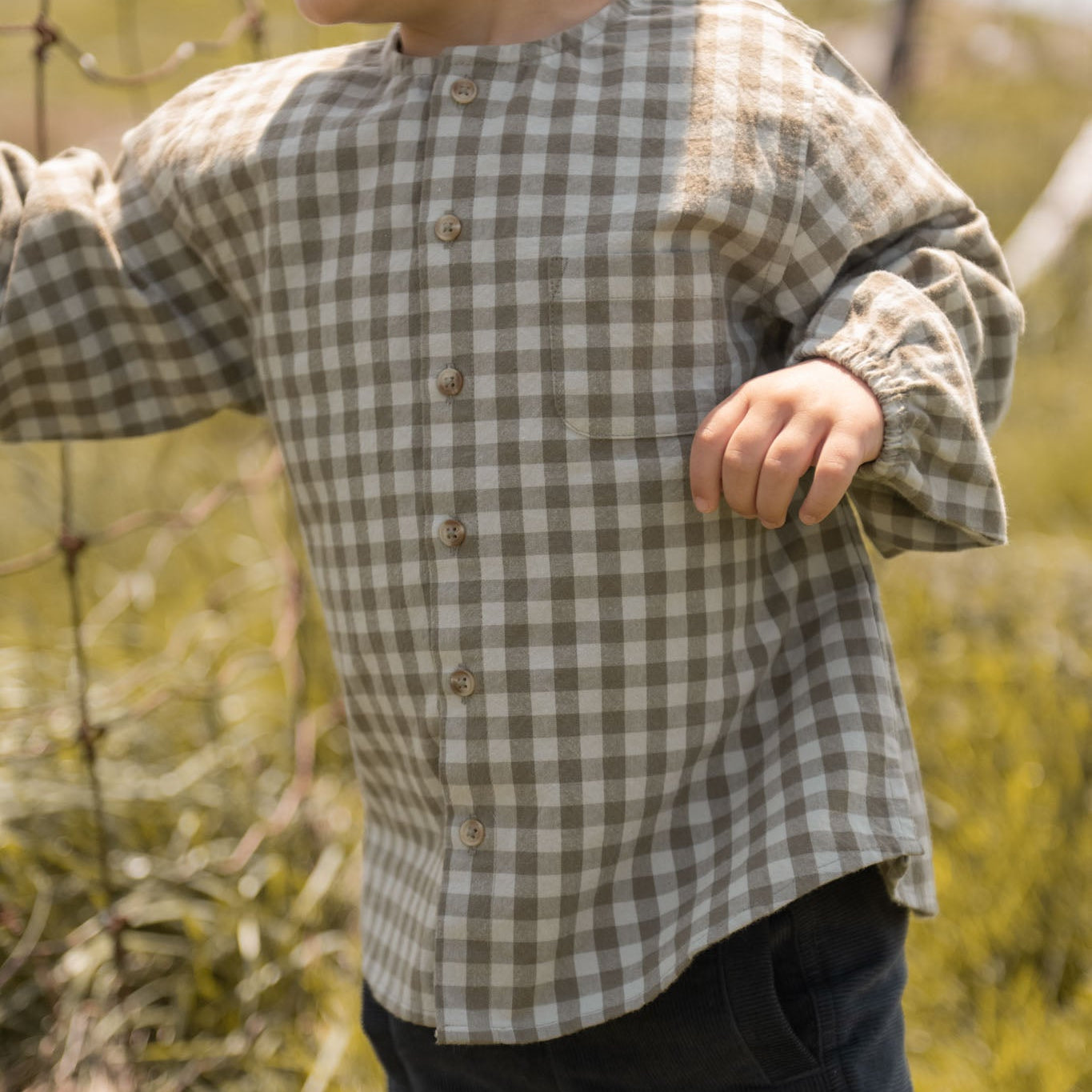 kids flannel long sleeve top sage/light sage