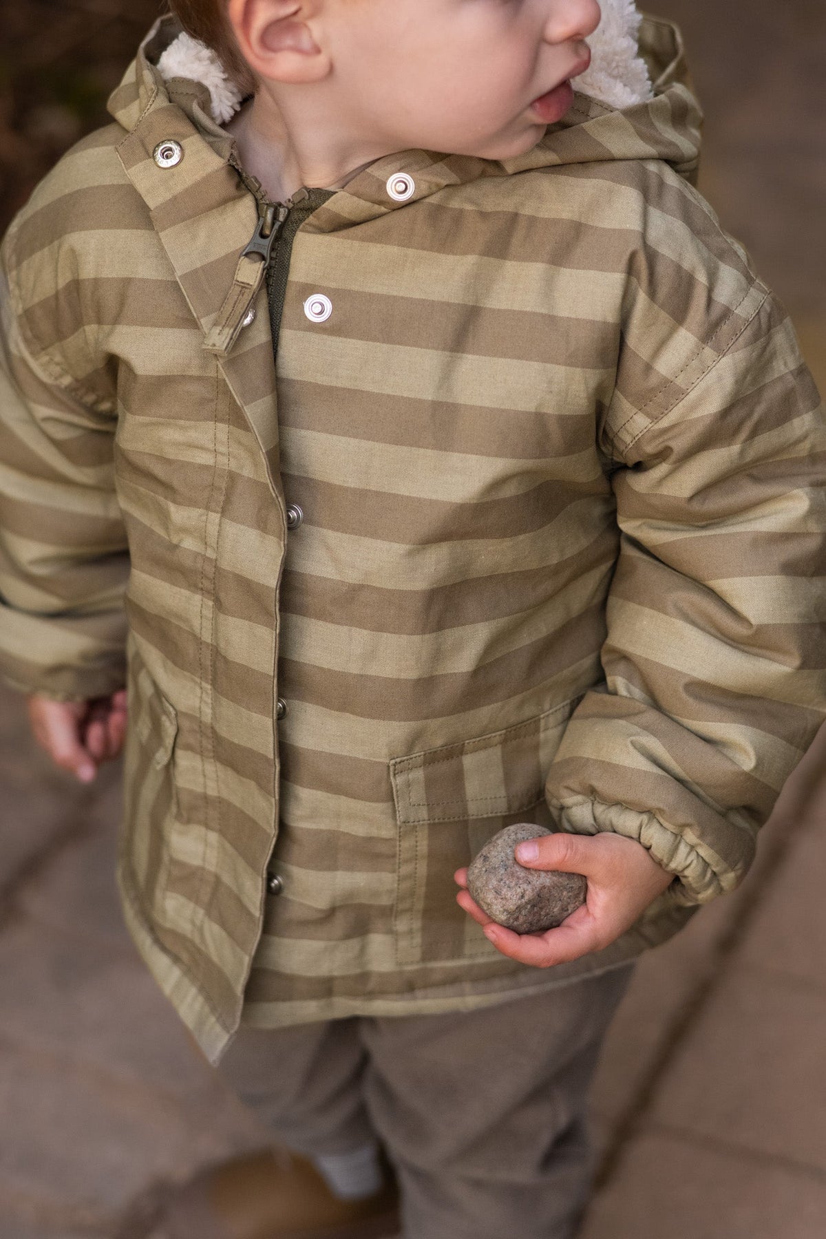kids sherpa lined storm jacket moss stripe