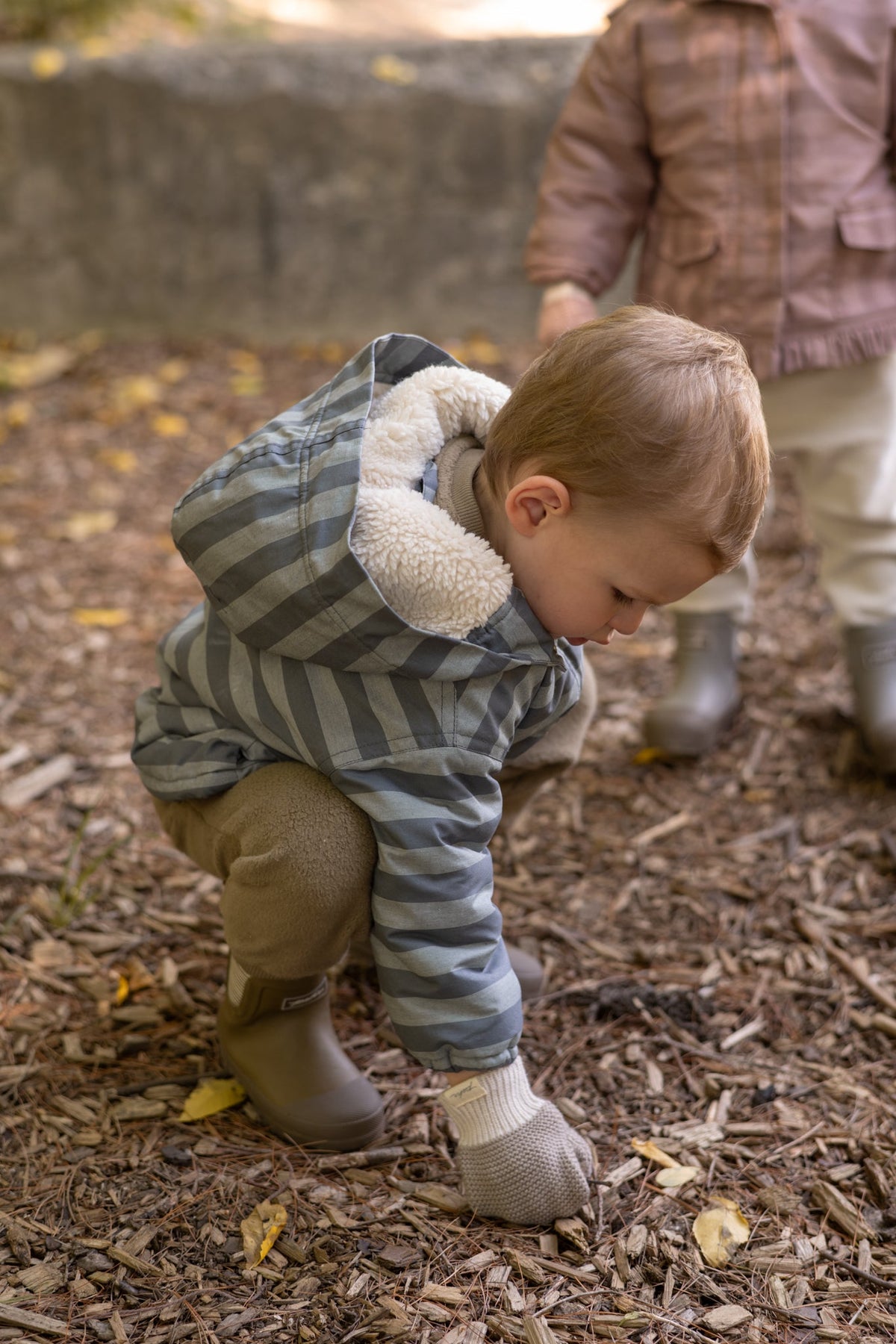 kids sherpa lined storm jacket indigo stripe