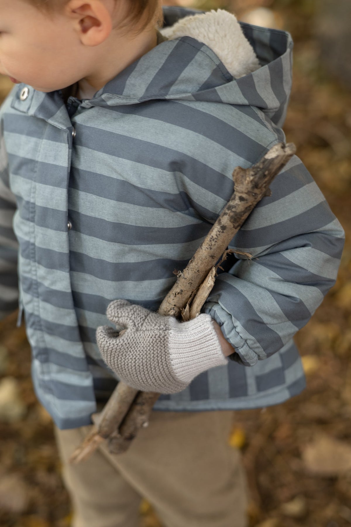 kids sherpa lined storm jacket indigo stripe