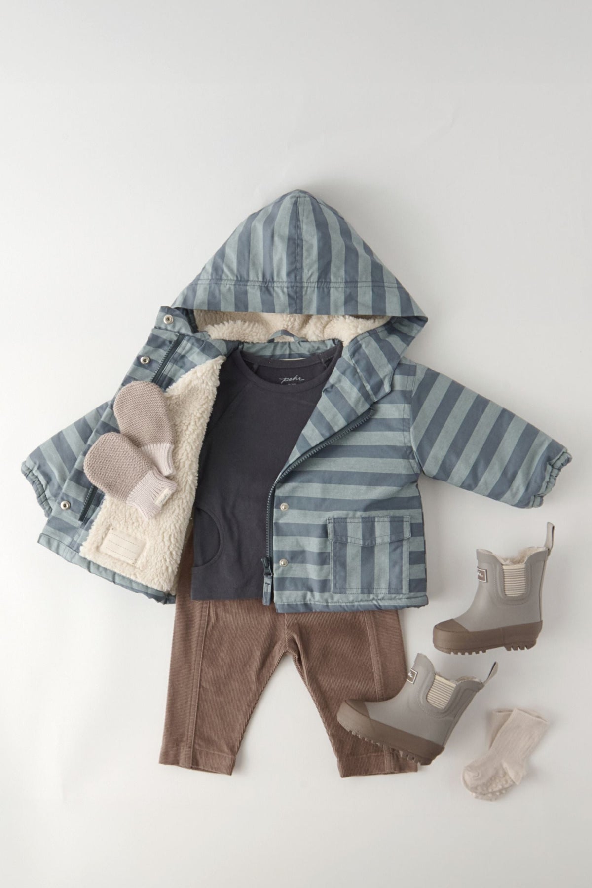kids sherpa lined storm jacket indigo stripe