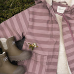 Sherpa Lined Storm Jacket with Ruffles - Thistle Stripe