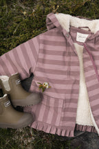 kids sherpa lined storm jacket with ruffles thistle stripe