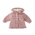 kids sherpa lined storm jacket with ruffles thistle stripe in pinks pattern