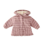 kids sherpa lined storm jacket with ruffles thistle stripe in pinks pattern