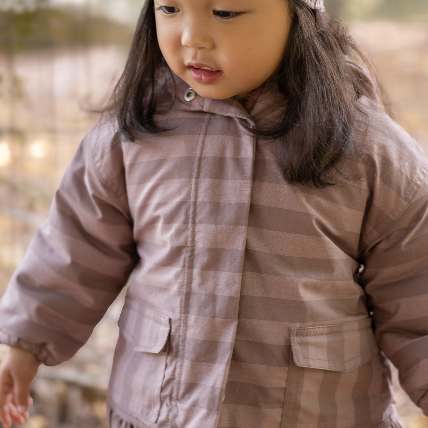 Sherpa Lined Storm Jacket with Ruffles - Thistle Stripe