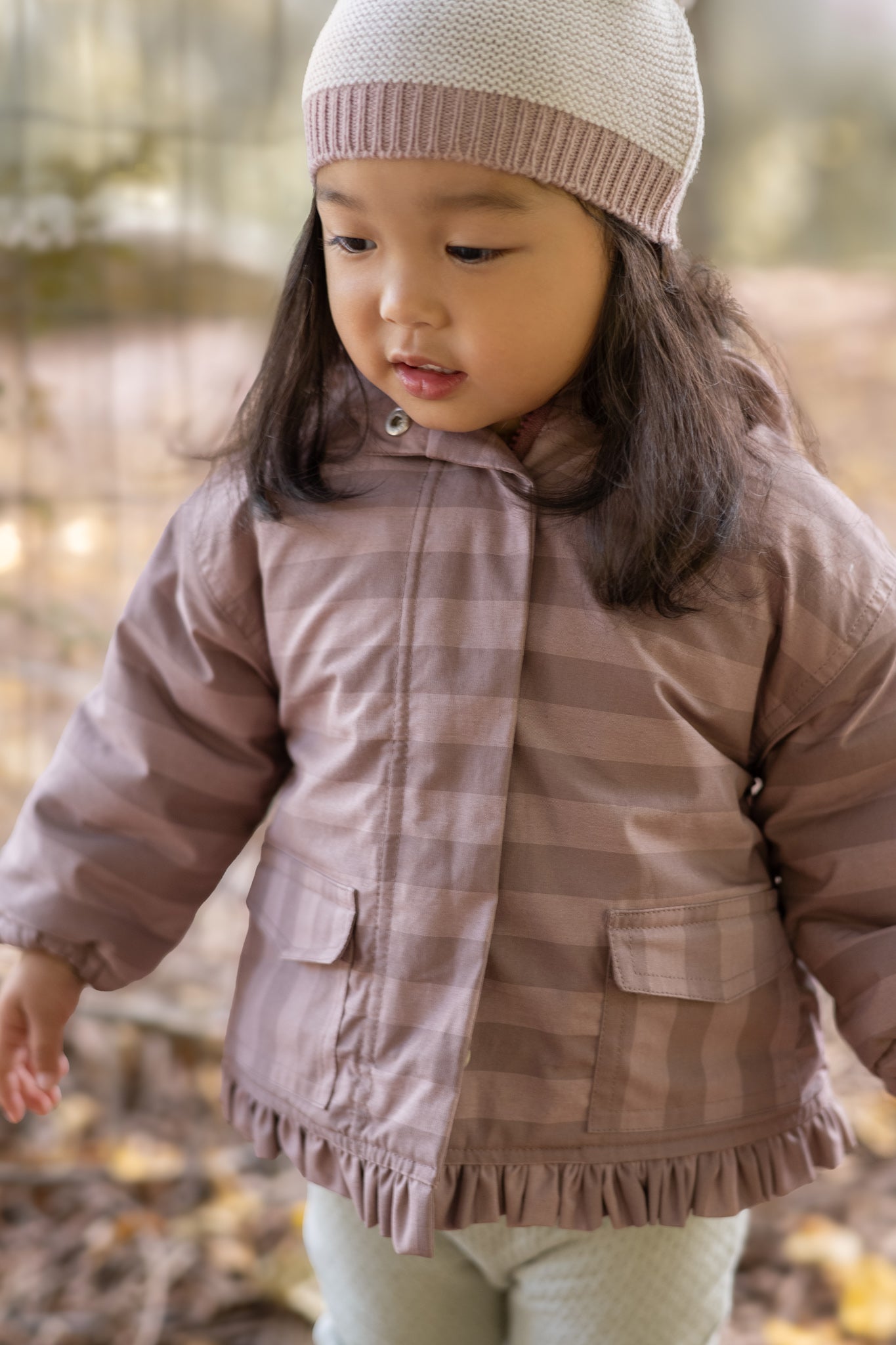 kids sherpa lined storm jacket with ruffles thistle stripe