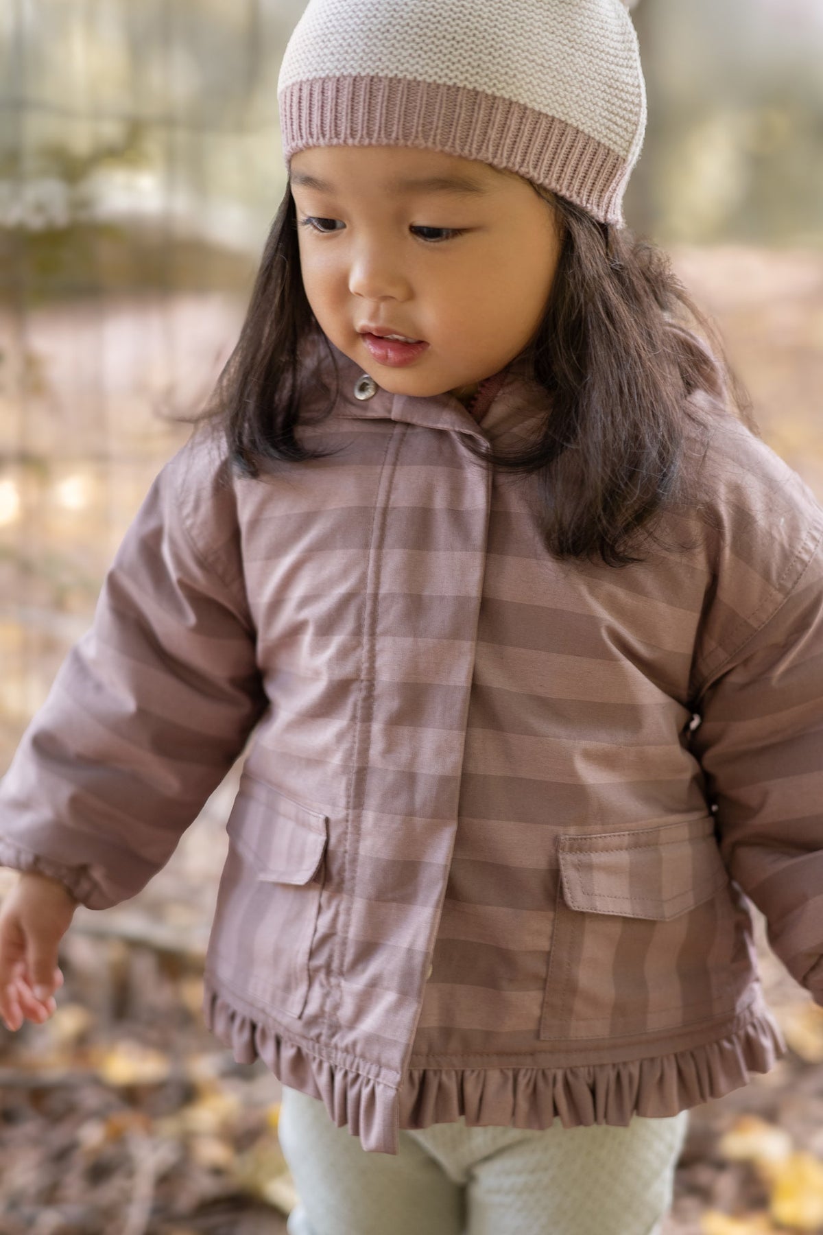 kids sherpa lined storm jacket with ruffles thistle stripe