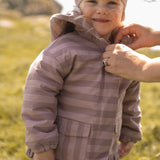 Sherpa Lined Storm Jacket with Ruffles - Thistle Stripe