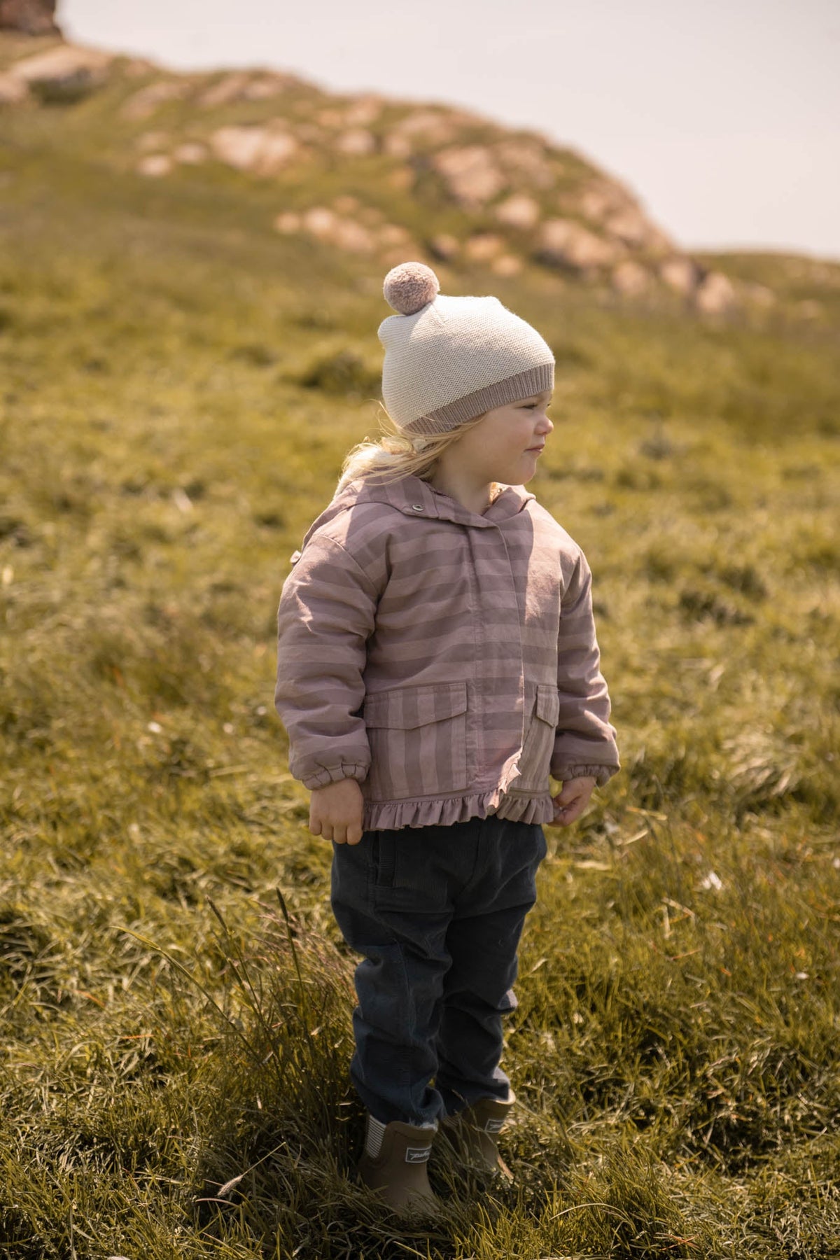 kids sherpa lined storm jacket with ruffles thistle stripe