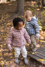 kids sherpa lined storm jacket with ruffles thistle stripe