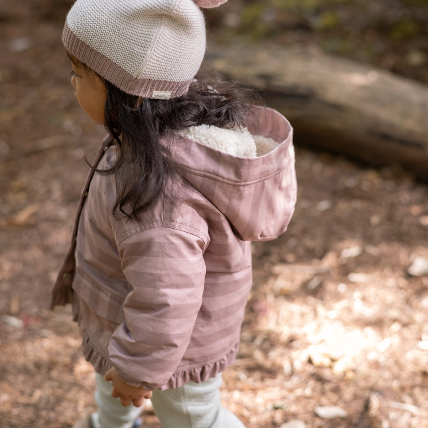 Sherpa Lined Storm Jacket with Ruffles - Thistle Stripe