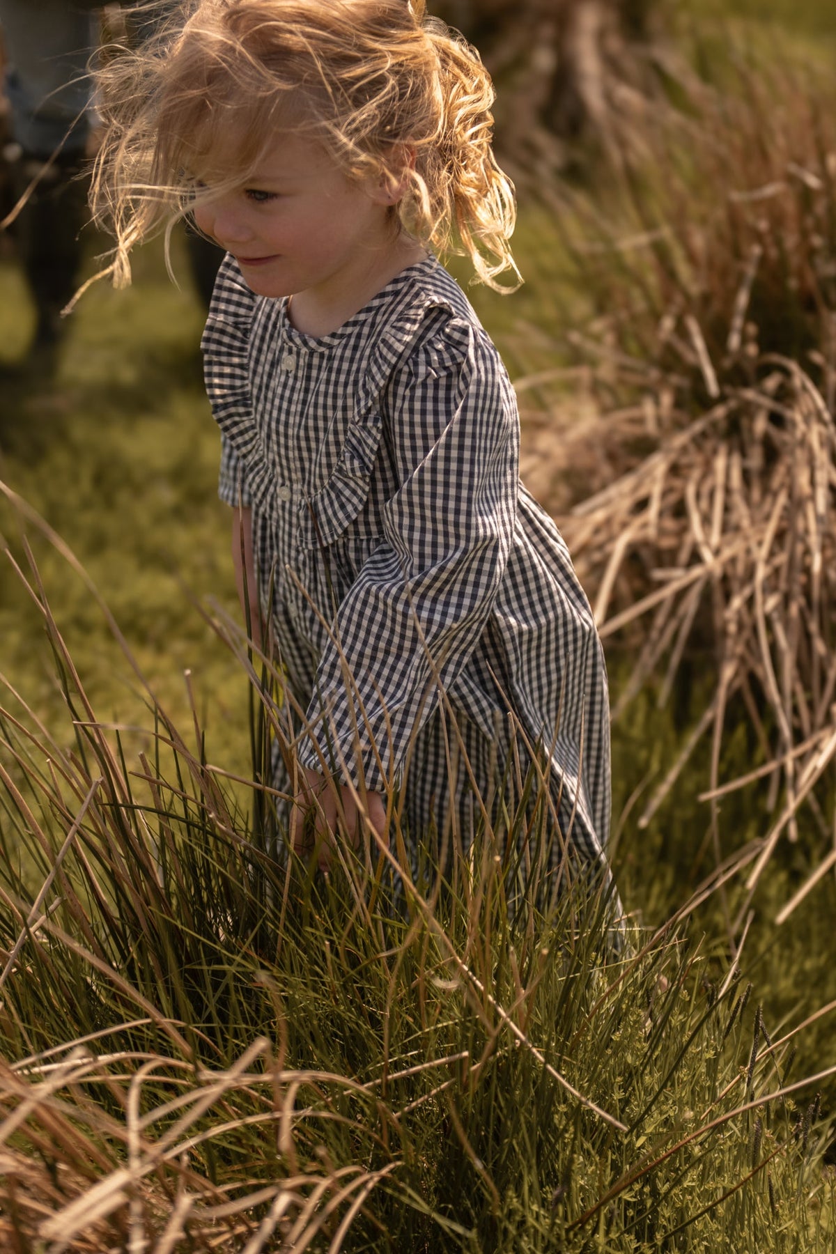 kids gingham dress indigo