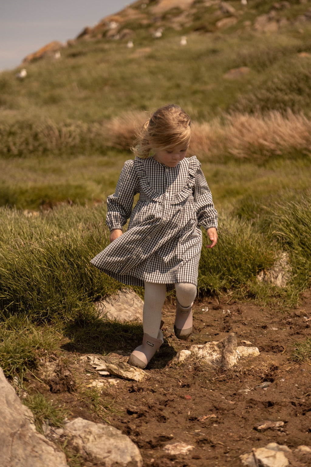 kids gingham dress indigo