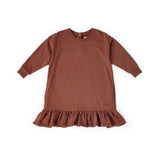 kids french terry kids ruffle hem dress clay in neutrals pattern